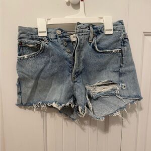 Agolde Light Blue Distressed Jean Shorts